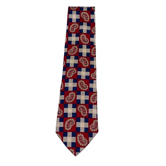 T.K.S. For Nordstrom Tie Silk Red White Blue Paisley Plaid Mens - Picture 4 of 4